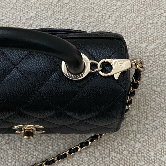 Chanel Black Quilted Grained Calfskin Mini Bag with Top Handle Gold Hardware - Picture 6 of 12